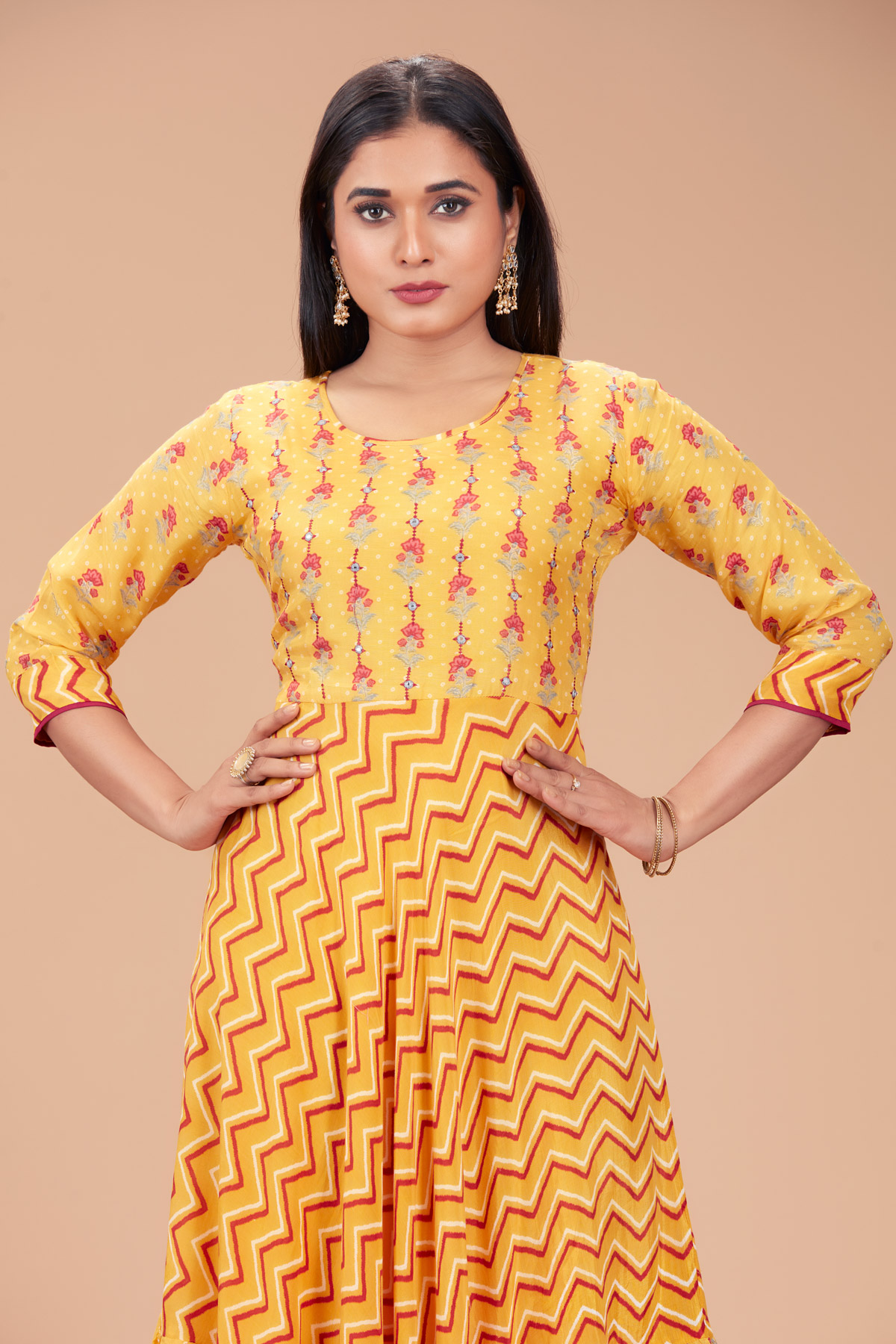 Yellow Printed Flare Dress